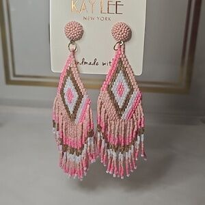 Kay Lee Pink and Gold Beaded Earrings